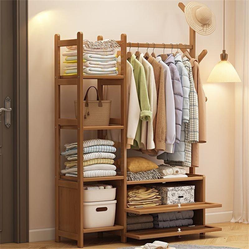 Bambu Raflı ve Kancalı Ayaklı Askılık - 165379