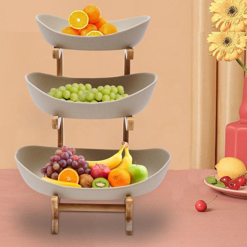 Bambu Standlı Seramik 3 Katlı Ayaklı Sebzelik - 56x16 cm - 177817