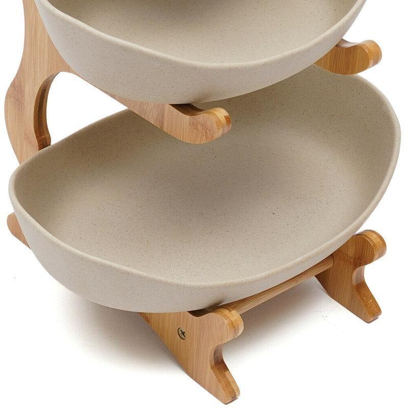 Bambu Standlı Seramik 3 Katlı Ayaklı Sebzelik - 56x16 cm - 177817