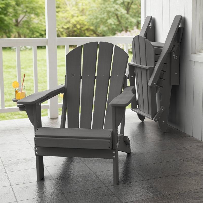 Bardaklıklı Katlanır HDPE Adirondack Bahçe Sandalyesi - 173969