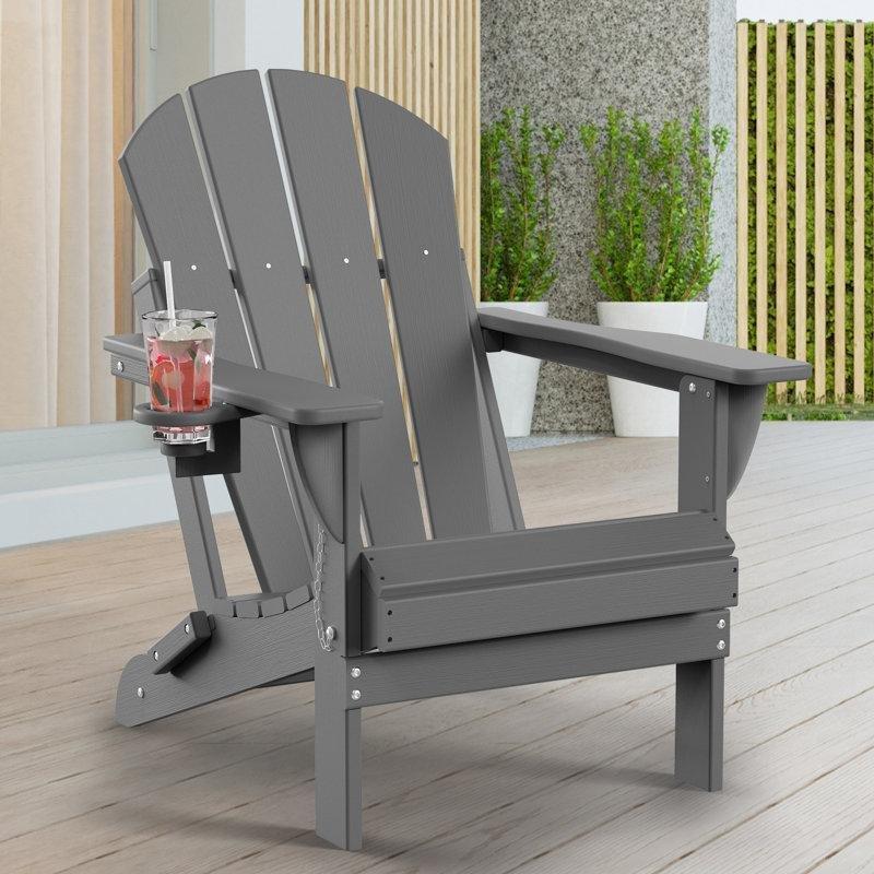 Bardaklıklı Katlanır HDPE Adirondack Bahçe Sandalyesi - 173969