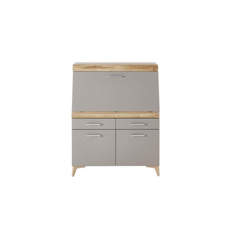 Bazalt Mat Meşe MDF Kapaklı Çekmeceli Dolaplı Vintage Sekreter Çalışma Masası - 98x124x42 cm - 234982