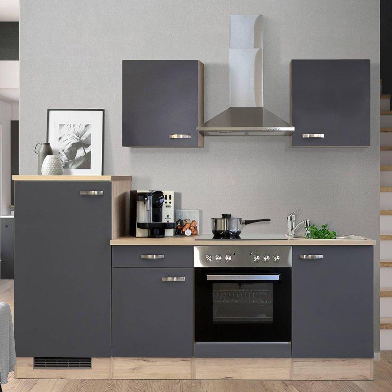 Bazalt ve Sanremo Dekor Sunta Ankastre Setli Evyeli Komple Mutfak - 220 cm - 185429