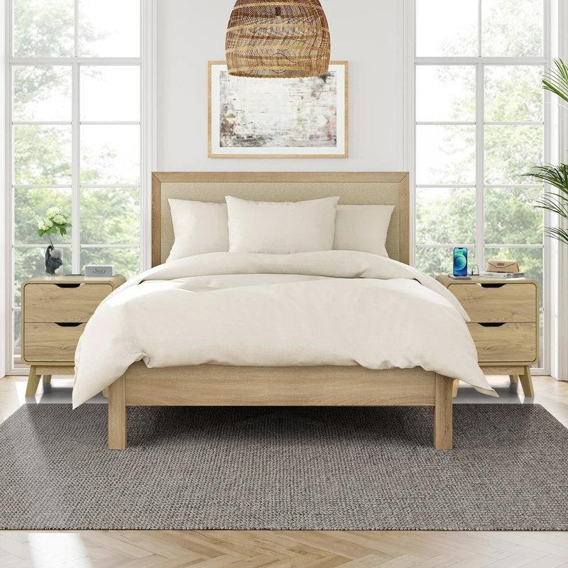 Bej Ahşap Prizli USB Girişli İki Çekmeceli Komodin - 49x40x60 cm - 224099