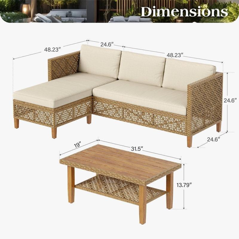 Bej Akasya Ağacı Ayaklı Elmas Desenli Rattan Sol Köşe Bahçe Takımı - 212356