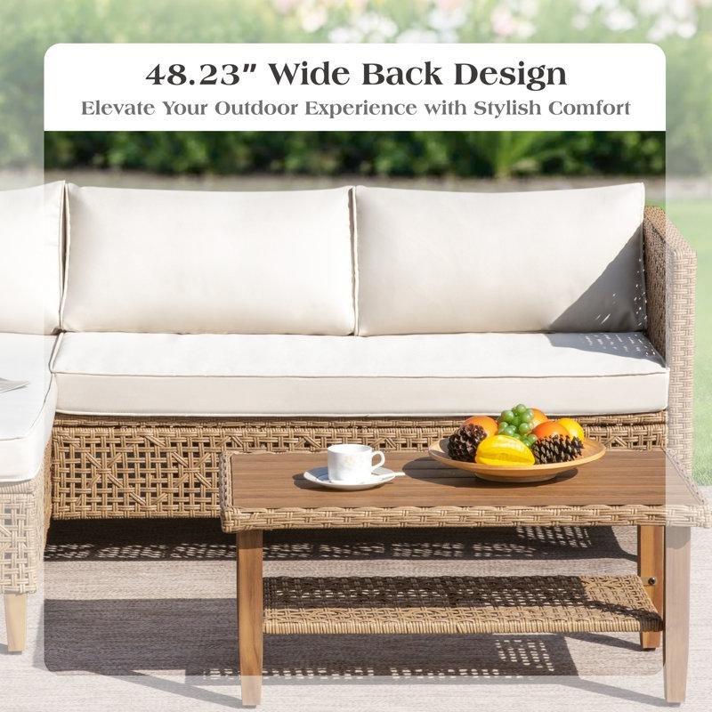 Bej Akasya Ağacı Ayaklı Elmas Desenli Rattan Sol Köşe Bahçe Takımı - 212356