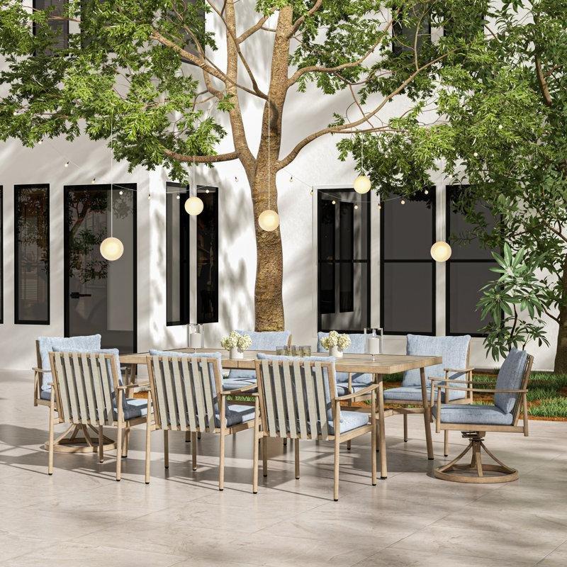 Bej Alüminyum Döner Sandalyeli Şemsiye Delikli 8 Kişilik Bahçe Masa Takımı - 213283