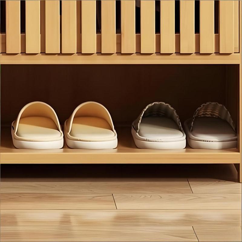 Bej Bambu 2 Kapaklı 7 Raflı Panjurlu Ayakkabılık - 59x31x91 cm - 229817