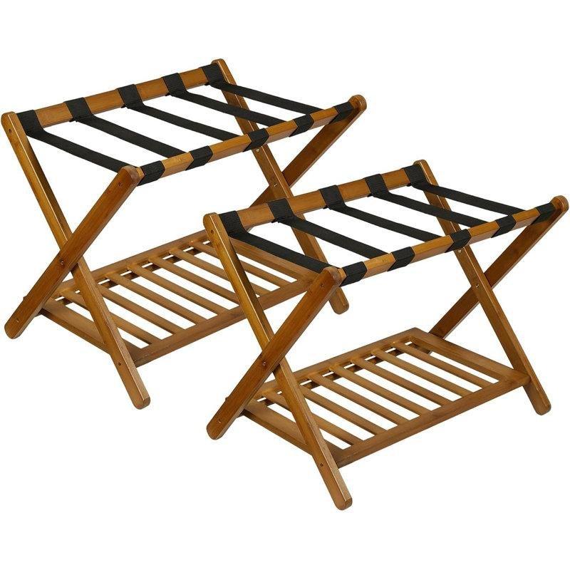 Bej Bambu Katlanabilir İki Katlı Valiz Sehpası - 68 cm - 187167