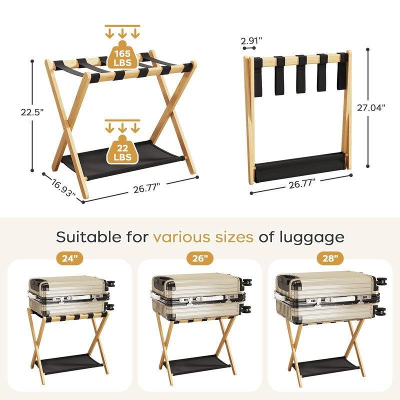 Bej Bambu Katlanabilir Raflı 2li Set Valiz Sehpası - 68x43x58 cm - 186959