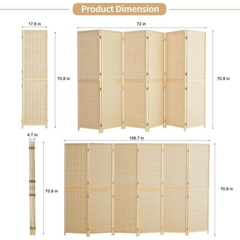 Bej Bambu Katlanır Ayaklı Paravan - 183x299 cm - 184935