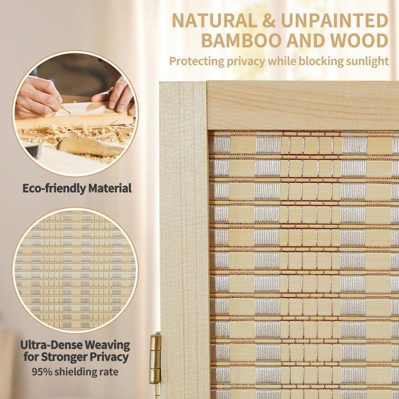 Bej Bambu Katlanır Ayaklı Paravan - 183x299 cm - 184935