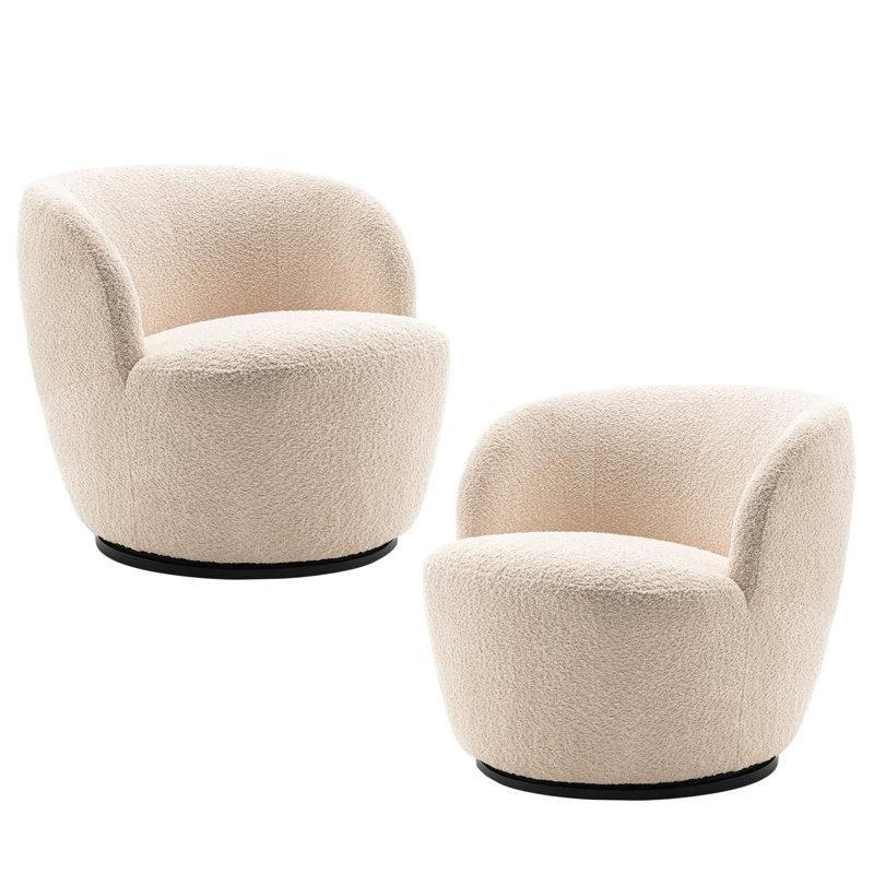 Bej Bukle Kumaş 360 Derece Döner 2li Set Berjer Tekli Koltuk - 204586