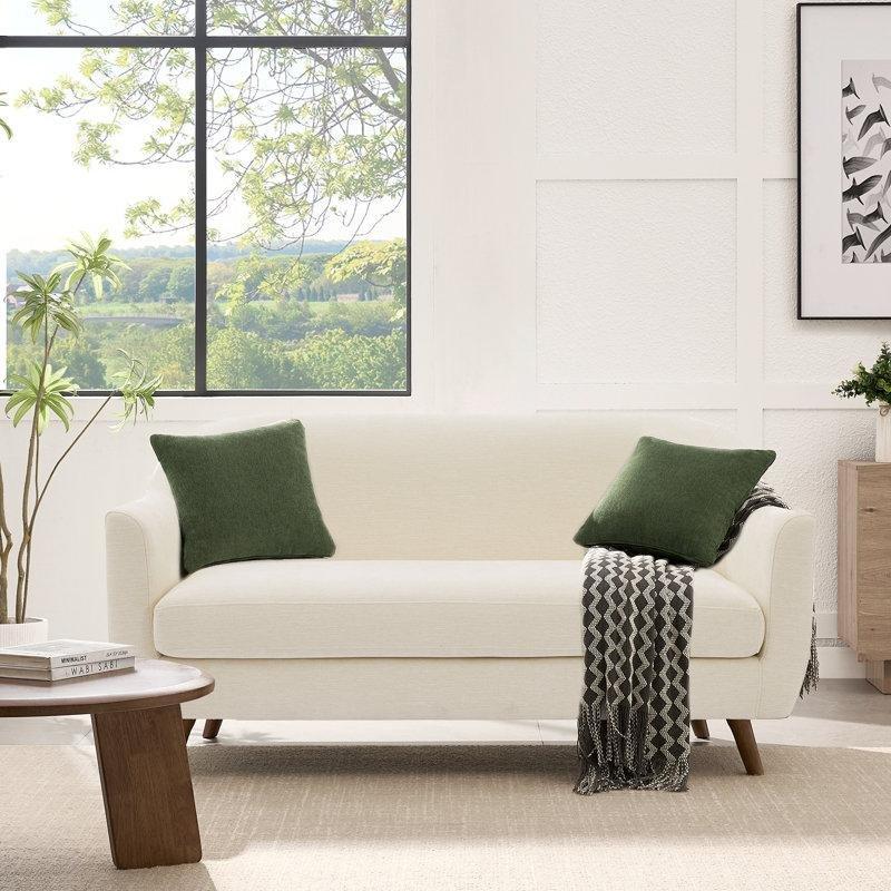 Bej Bukle Kumaş Ahşap Ayaklı Kavisli İkili Koltuk - 166 cm - 196728