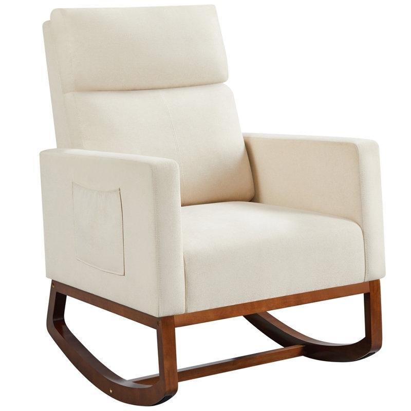 Bej Bukle Kumaş Cepli Masif Kauçuk Ağacı Sallanan Sandalye - 72x100 cm - 218046
