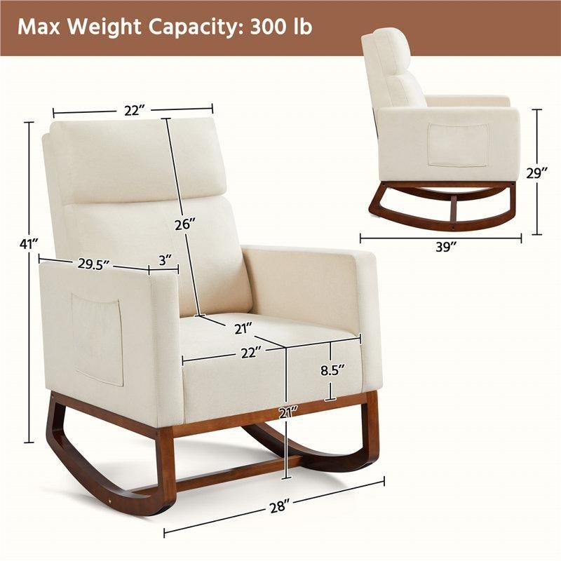 Bej Bukle Kumaş Cepli Masif Kauçuk Ağacı Sallanan Sandalye - 72x100 cm - 218046