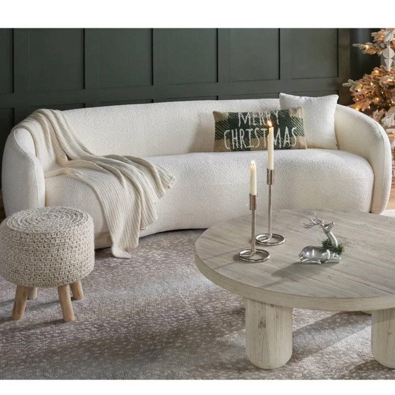 Bej Bukle Kumaş Kavisli Modern Koltuk - 238 cm - 196556