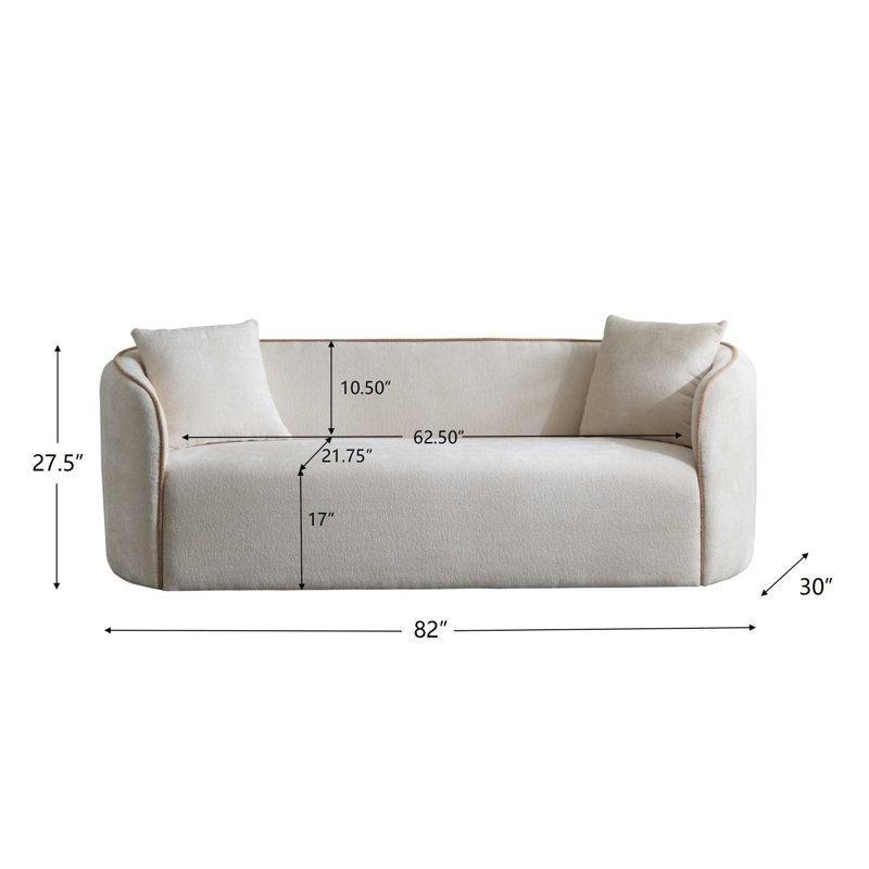Bej Bukle Kumaş Masif Ahşap Kavisli İkili Koltuk - 209x77x70 cm - 206756