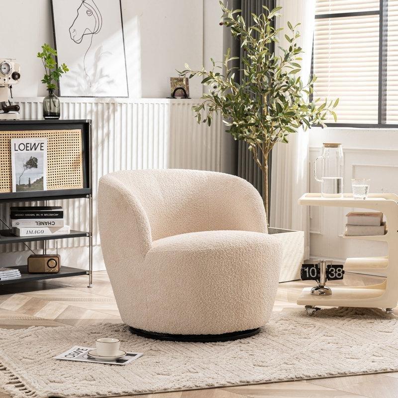 Bej Bukle Kumaş Masif Çam Ağacı Döner Tekli Koltuk - 202615