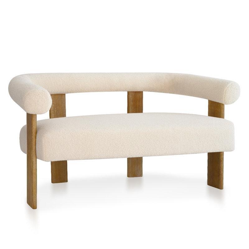Bej Bukle Kumaş Yuvarlak Kolçaklı İkili Koltuk - 138 cm - 207004