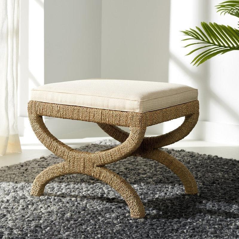 Bej Deniz Sazı Sargılı Masif Ahşap Kavisli Makyaj Masası Pufu - 56x46 cm - 232707