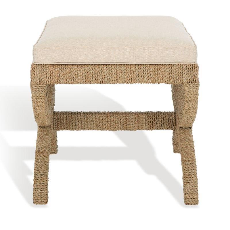 Bej Deniz Sazı Sargılı Masif Ahşap Kavisli Makyaj Masası Pufu - 56x46 cm - 232707