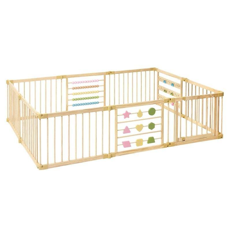 Bej Doğal Çam Ahşap Katlanır Genişletilebilir Aktivite Merkezli Bebek Çocuk Oyun Alanı - 181348