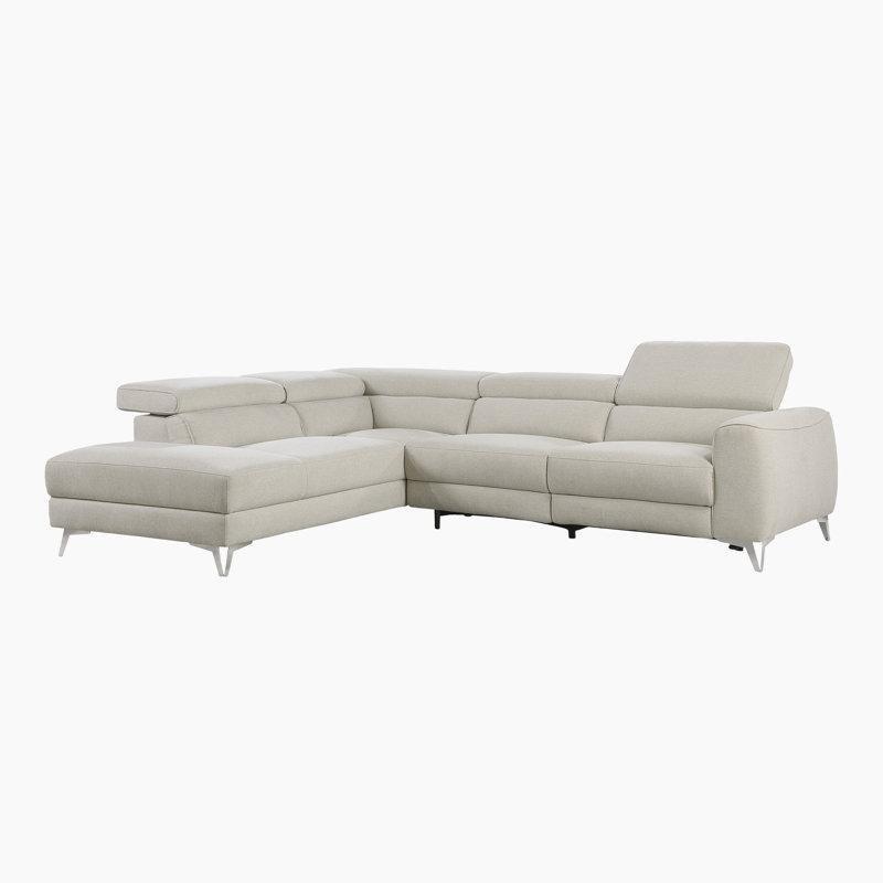 Bej Dokulu Kumaş Motorlu Mekanizmalı Ayarlanabilir Başlıklı Sol Uzanmalı Köşe Koltuk - 276x230 cm - 194297