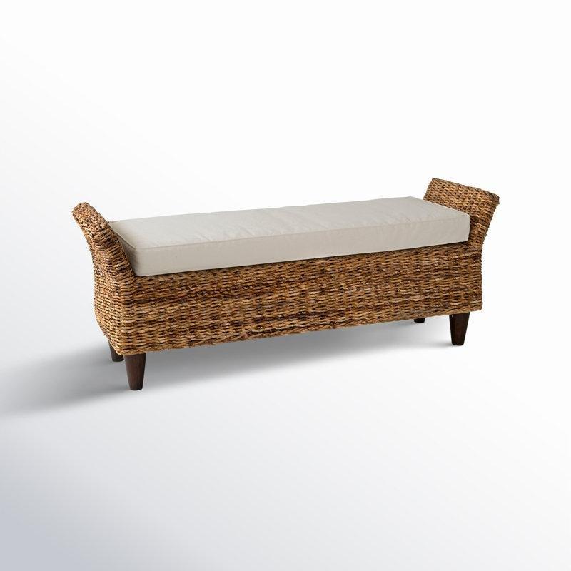 Bej Döşemeli Masif Ahşap ve Hasır Kollu Bench - 143 cm - 164674