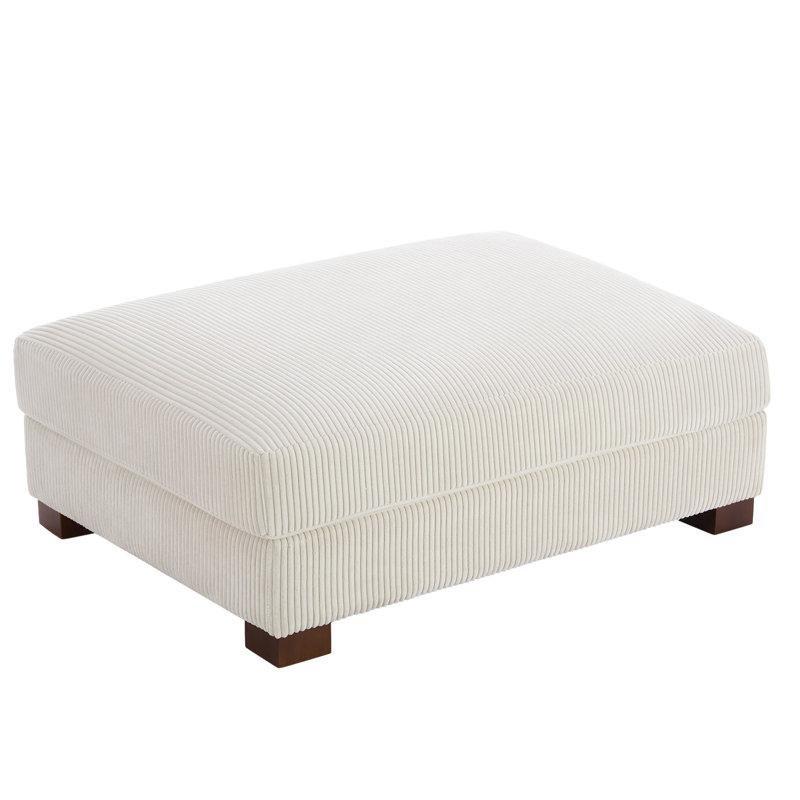 Bej Fitilli Kadife Kumaş Masif Ahşap Ayaklı Dikdörtgen Puf - 109x86 cm - 165352