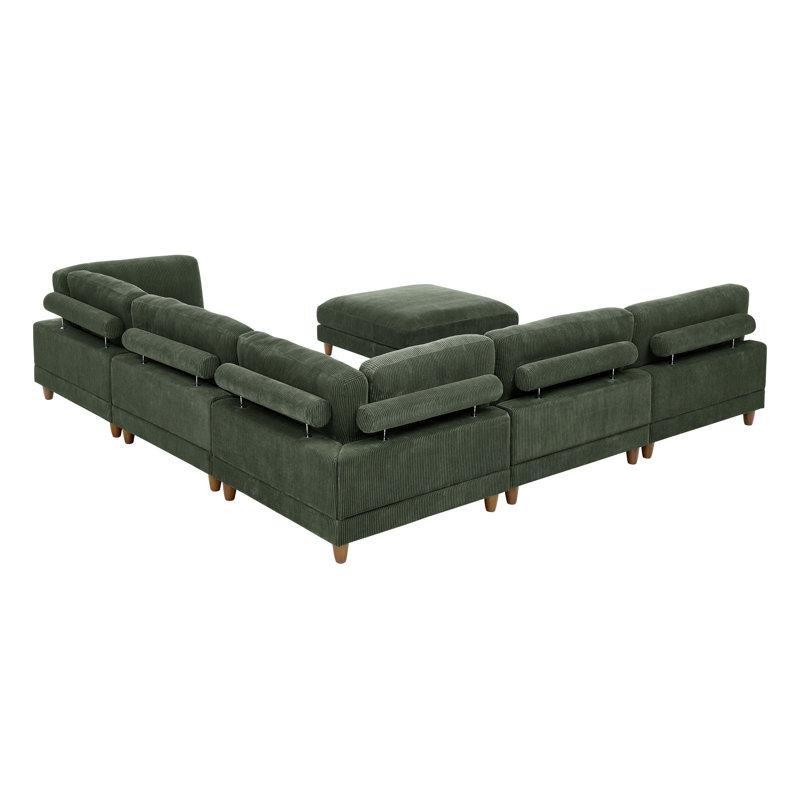 Bej Fitilli Kadife Kumaş Modüler Masif Ahşap Köşe Koltuk Takımı - 340 cm - 194034