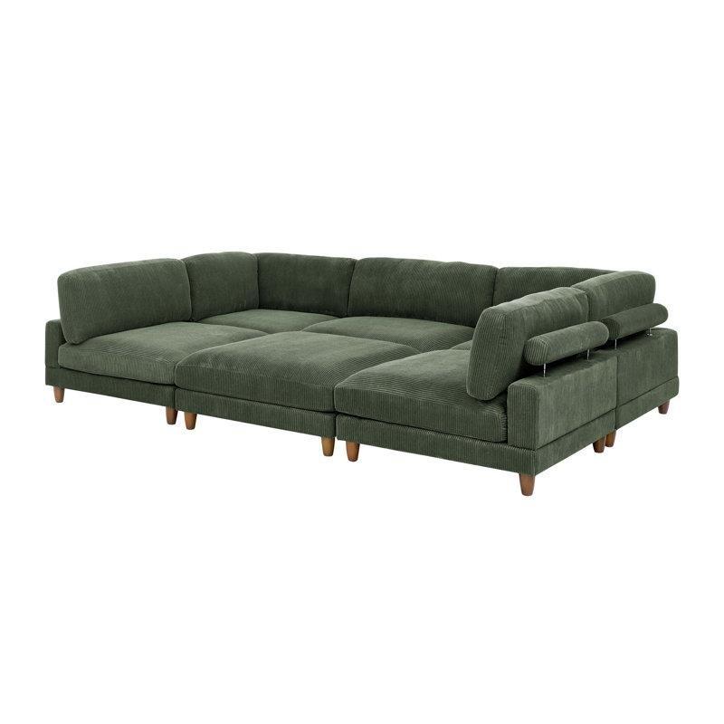 Bej Fitilli Kadife Kumaş Modüler Masif Ahşap Köşe Koltuk Takımı - 340 cm - 194034