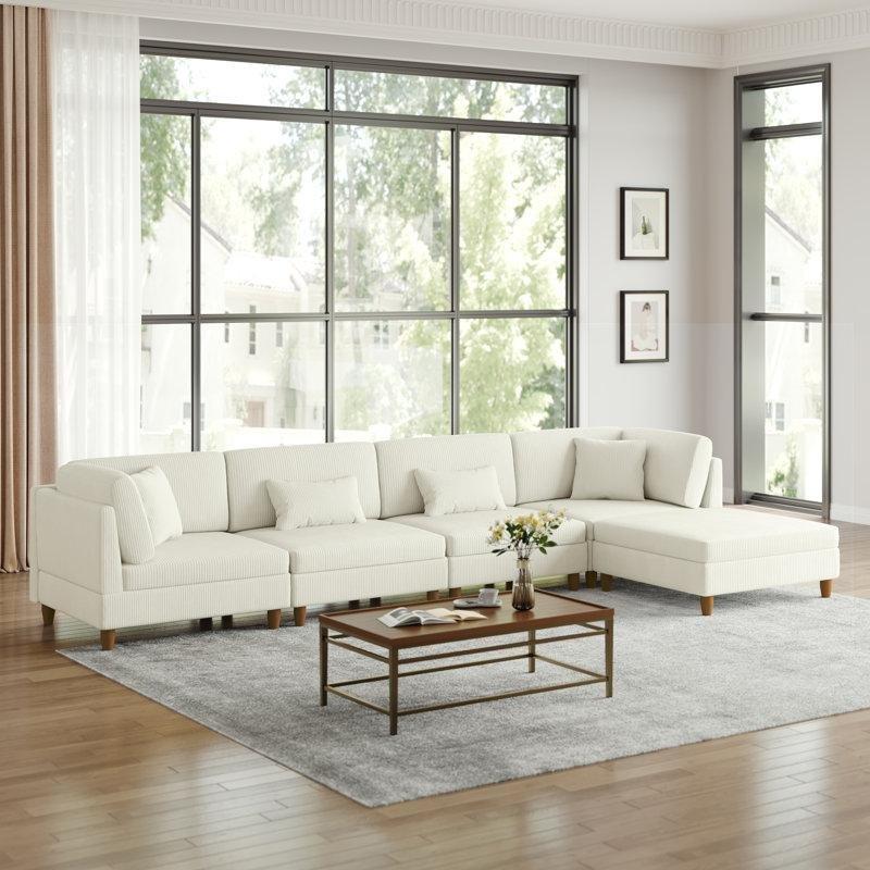 Bej Fitilli Kadife Modüler 5 Parça U Köşe Koltuk Takımı - 408 cm - 193643