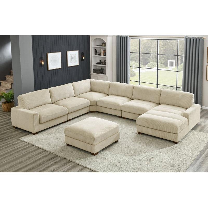 Bej Fitilli Kadife Modüler 7 Parça Köşe Koltuk Takımı - 193759