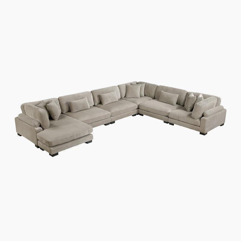 Bej Fitilli Kadife Modüler U Şekilli 9 Yastıklı Köşe Koltuk Takımı - 343x458 cm - 194409