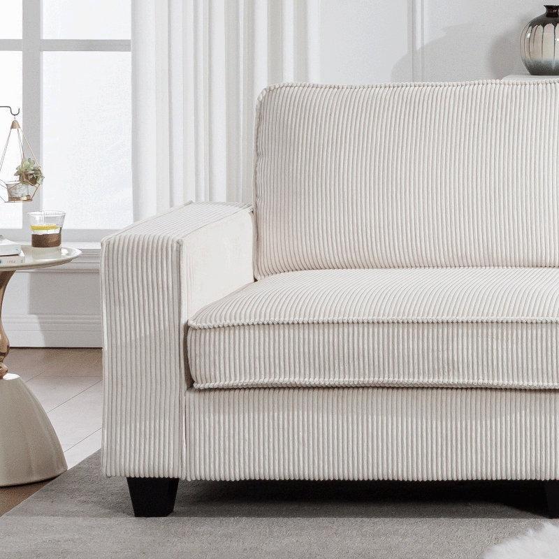 Bej Fitilli Kadife USB ve Type-C Girişli İkili Koltuk - 206 cm - 207314