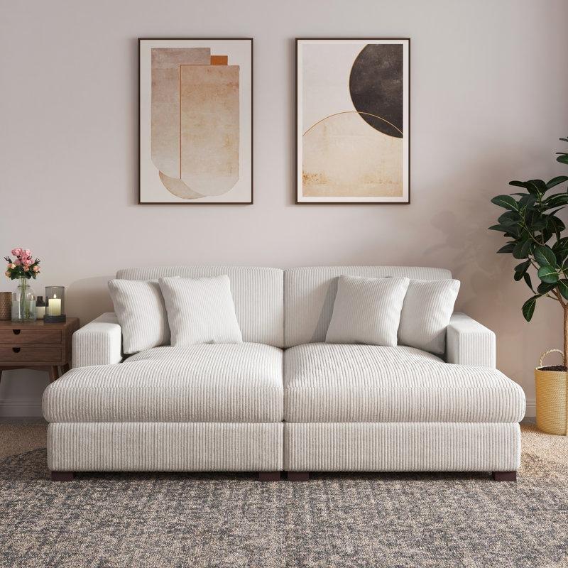Bej Fitilli Kadife Yataklı ve Ayarlanabilir Başlıklı Modüler Köşe Koltuk - 207x160 cm - 195319