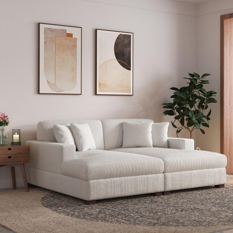 Bej Fitilli Kadife Yataklı ve Ayarlanabilir Başlıklı Modüler Köşe Koltuk - 207x160 cm - 195319