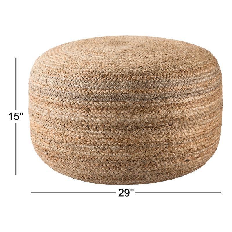 Bej Jüt Örgülü Yuvarlak Puf - 74x39 cm - 164827
