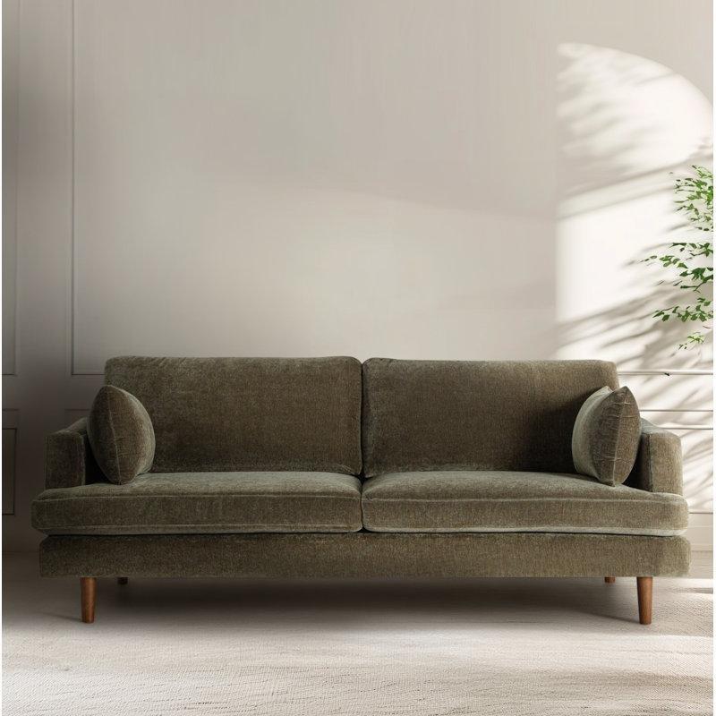 Bej Kadife Ceviz Rengi Masif Ahşap Ayaklı 3 Kişilik Koltuk - 212 cm - 194963