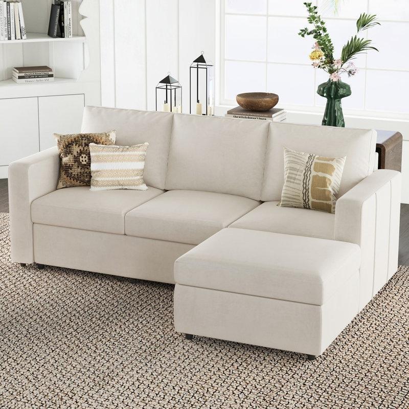 Bej Kadife Depolamalı Modüler Köşe Koltuk Takımı - 215 cm - 192818