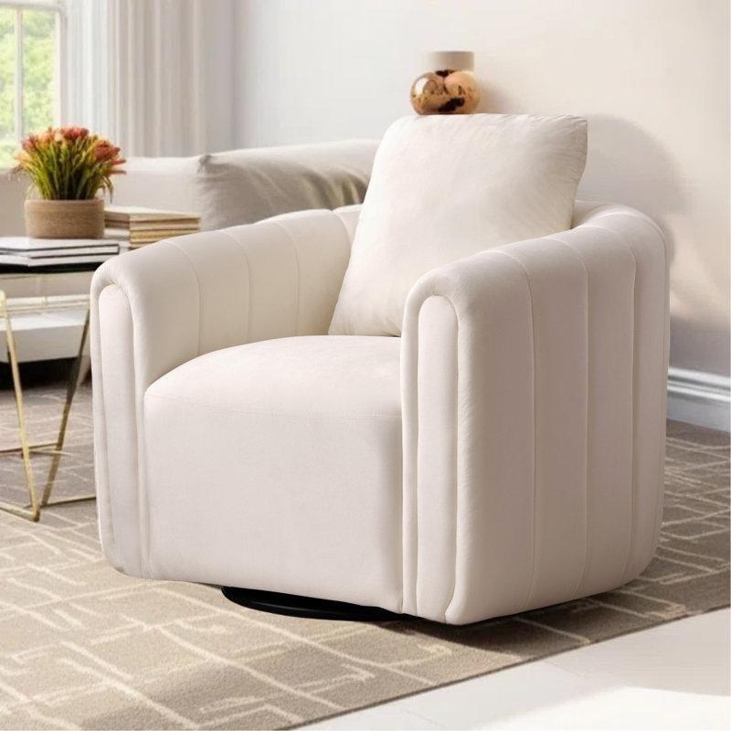 Bej Kadife Döner Yastıklı Fıçı Tasarım Tekli Koltuk - 78 cm - 203395