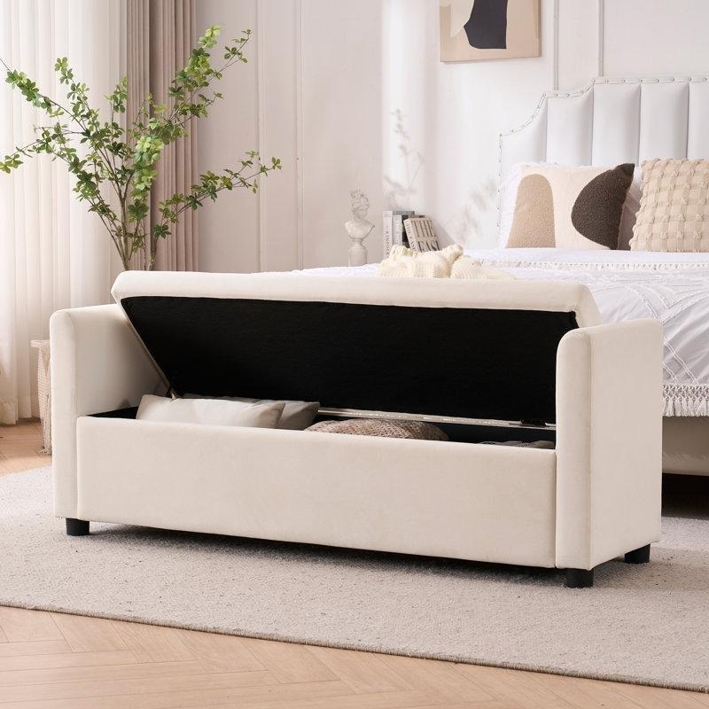 Bej Kadife Meşe Kollu Sandıklı Bench - 140 cm - 164368