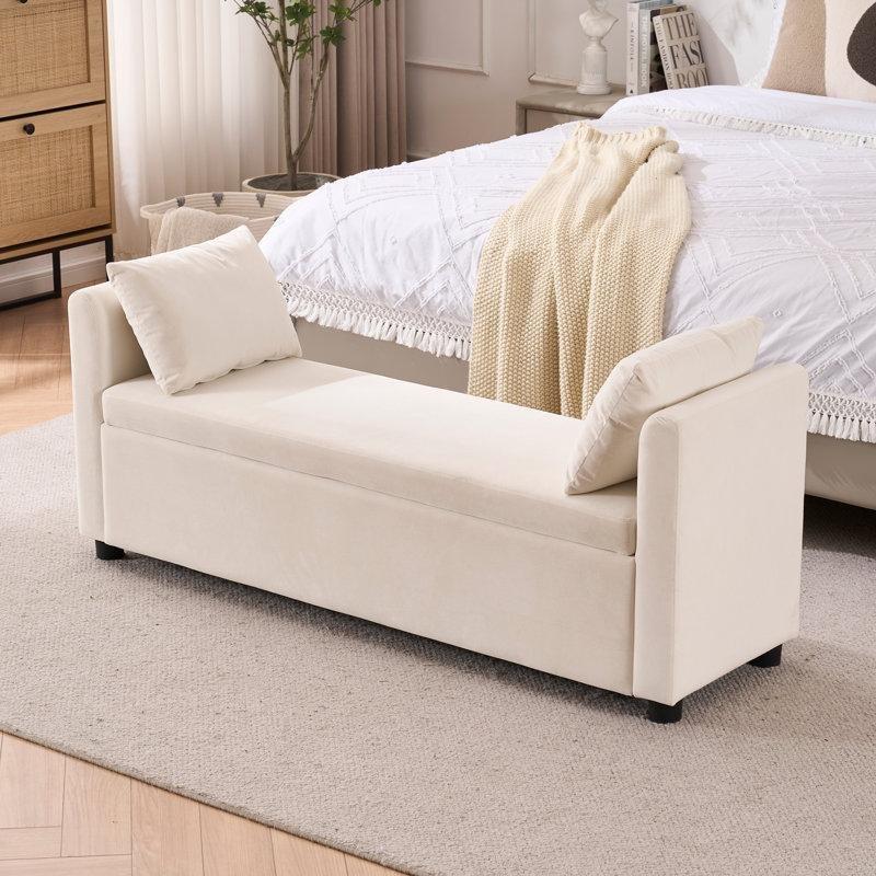 Bej Kadife Meşe Kollu Sandıklı Bench - 140 cm - 164368