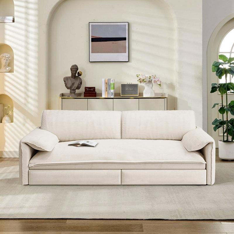 Bej Kadife Yataklı İkili Koltuk - 168 cm - 206213