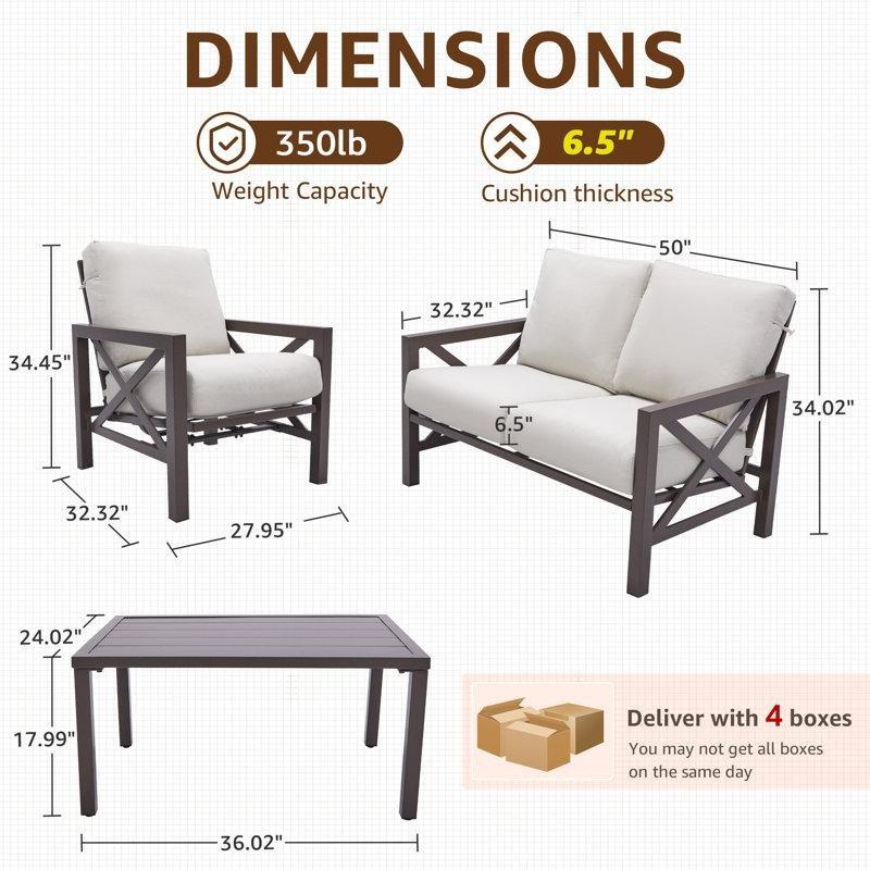 Bej Kalın Minderli Kahverengi Metal Sallanır 4 Kişilik Bahçe Takımı - 211477