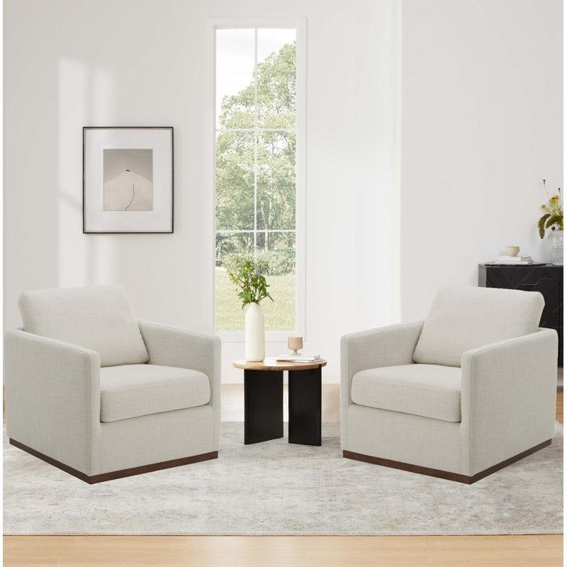 Bej Keten Döner Tekli Koltuk - 2li Set - 205021