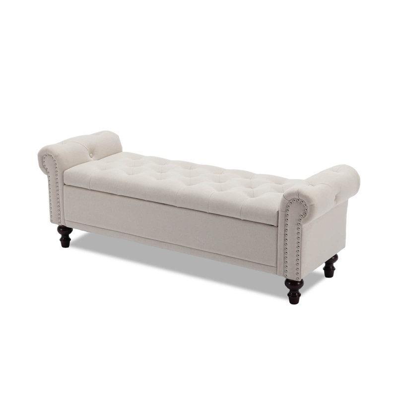 Bej Keten Kapitoneli Sandıklı Kollu Bench - 148 cm - 164692
