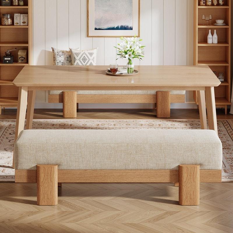 Bej Keten Kumaş Döşemeli Meşe Rengi MDF Bench - 140 cm - 164110