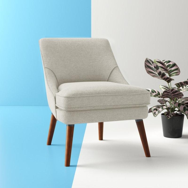 Bej Keten Kumaş Gömme Kollu Masif Ahşap Ayaklı Modern Tekli Koltuk - 204494